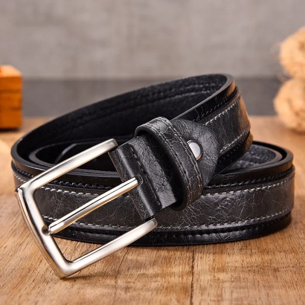 Nytt bälte för män Mode Casual rem manliga jeans Designer byxbälten Pu äkta läder Lyxigt varumärke Pin Spänne Dark Grey-Black 100cm