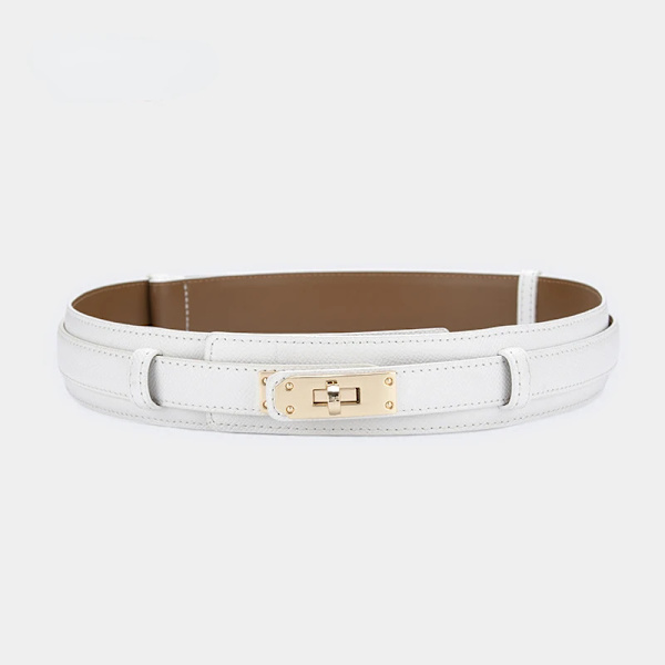 Metalllås Läder Dambälte Lyxdesign Högkvalitativt märkesgördel Mode Casual Mångsidig klänning Elegant korsettbälte White 105CM
