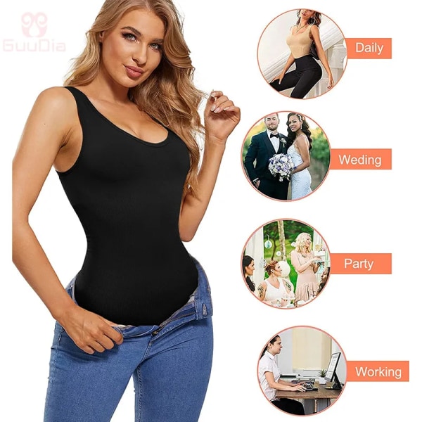 GUUDIA Waist trainer Body Shaper Bred rem String Bodysuit Shapewear Magkontroll Slimmming Shaper Kostymer Smooth Out Shapewear sexy black L