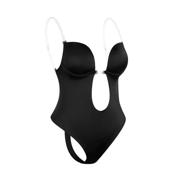 Woo Store Push Up Dam Bodysuit Sexig Shapewear Rygglösa underkläder Djup V-halsrem U Plunge BH med stringtrosa Black L