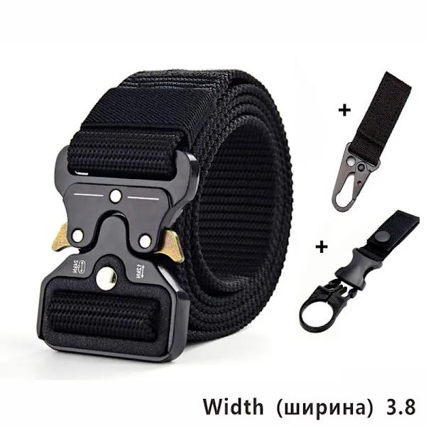 5,0 cm brett armébälte taktiskt militärt nylon midjebälten Quick release Jaktträning Stark metallspänne polis 3.8cmblack 2hook 125cm
