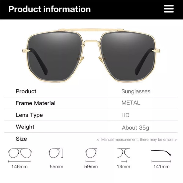 Polariserade solglasögon för män Mode Metall Anti-bländning Solglasögon Solglasögon UV400 Skydd Gradient Solglasögon Silver Black