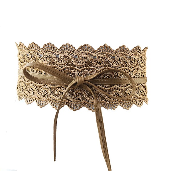 Dam midjeband Bred korsett Spetsbälte Kunstläder Spets Midjeband Damklänning Midjeband Enfärgad Slim Fit Bälten Rosett khaki