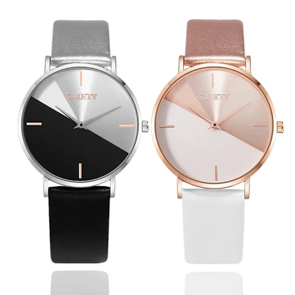 Klockor Dam 2022 Nytt Mode Dam Söt Klänning Watch Colorblock Urtavla Analog Quartz Läder Armband Armbandsur montre femme White