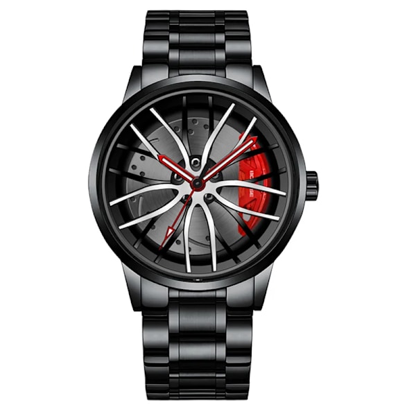Mode mäns bilhjulsklockor för män Sport Vattentät Quartz Armbandsur Man Business Casual Rostfritt stål Wheel Hub Watch Black Red