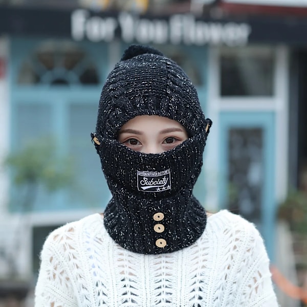 Vinterstickade mössor för kvinnor, tjocka och varma beanie-mössor, skallemössor, balaclava, bonnet, beanie-kepsar, utomhusridning red
