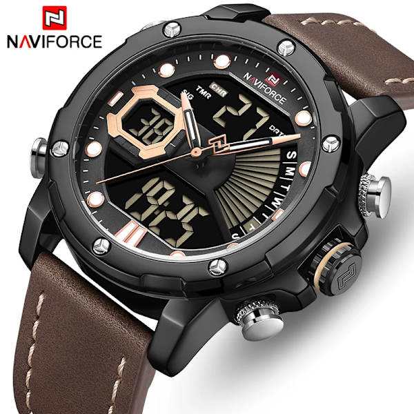 NAVIFORCE Watch Topp Lyxmärke Mode Sport Armbandsur LED Analog Digital Quartz Man Klocka Vattentät Relogio Masculino Coffee