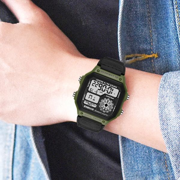 Män Sportklockor Vattentät Retro Digital Watch För Herr LED Elektronisk Klocka Design Nylon Militär Armbandsur Watch Hombre All Army Green