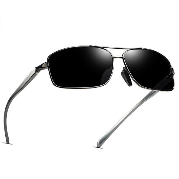 AORON Classic Retro Polarized Solglasögon Herr Rektangulära Solglasögon Aluminiumram Solglasögon Herr UV400 Grey Red Glasses Bag
