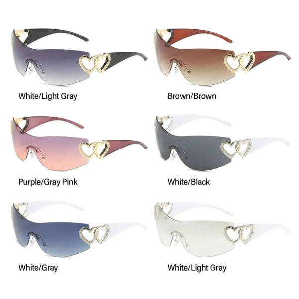 Lyxiga Punk Sport Solglasögon Dam Märkesdesigner Y2K One Piece Solglasögon Män Goggle Shades UV400 Love Heart Mode Glasögon White-Gray