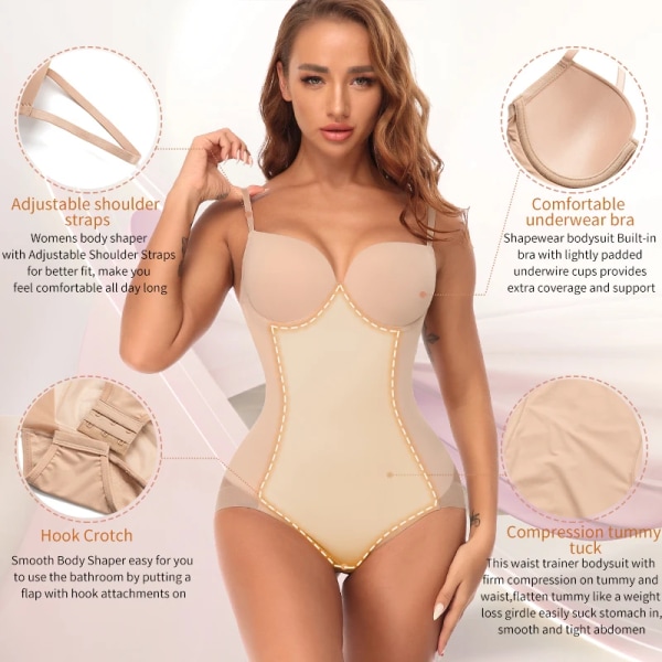 Body Shapewear Bodysuit Med Cup Kompression Shapers För Kvinnor Magslida Waist trainer Reduktiv Bantning Underkläder Korsett Nude M