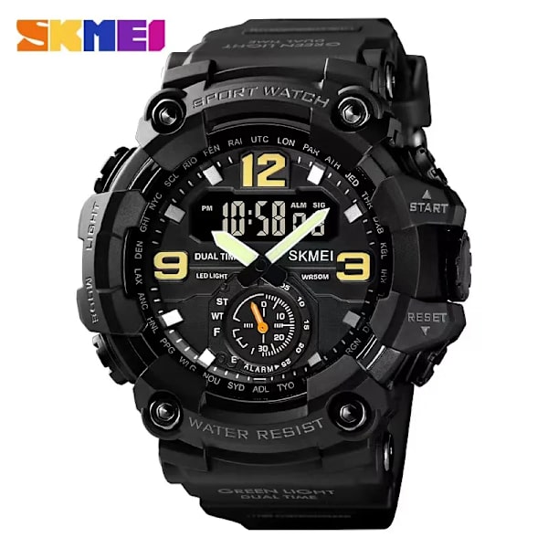 SKMEI 1637 Dual Movement 3 Time Sport Armbandsur Herr Vattentäta Elektroniska Klockor montre homme Stötsäker Digital Watch Blue camo