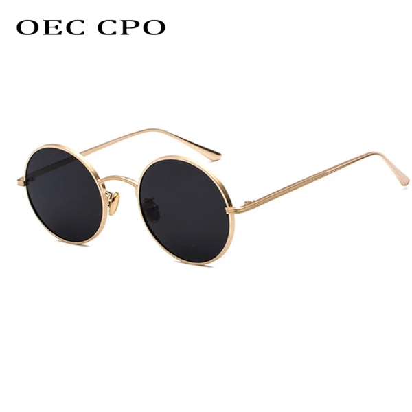 OEC CPO Klassiska män runda solglasögon dam metallbåge UV400 solglasögon herr mode för kvinnor Glasögon O90 C4 Gold-Red