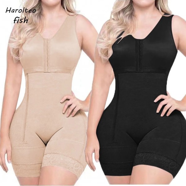 Shapewear efter kirurgisk högkompression, kort gördel med broscher byst för daglig och postkirurgisk bantning Fajas Colombianas Beige M