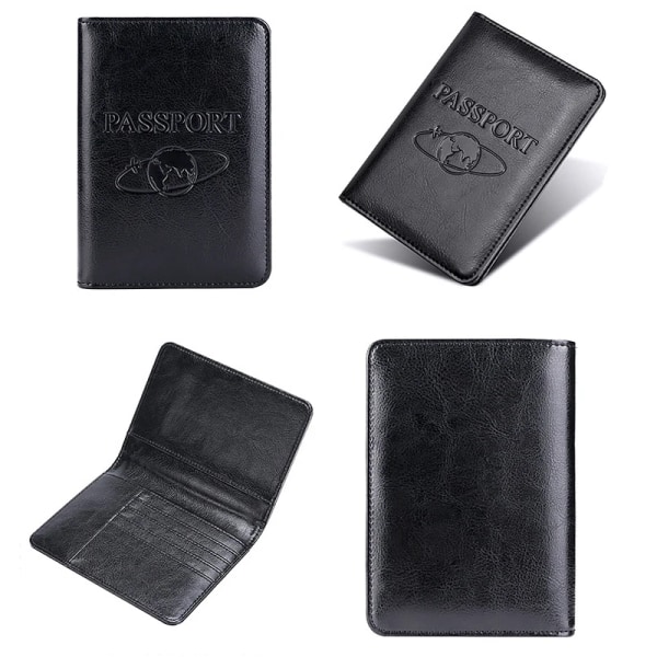 Passhållare RFID-blockerande äkta läder på cover för passväska Multifunktionell reseflygbiljett Läderfodral Case Black