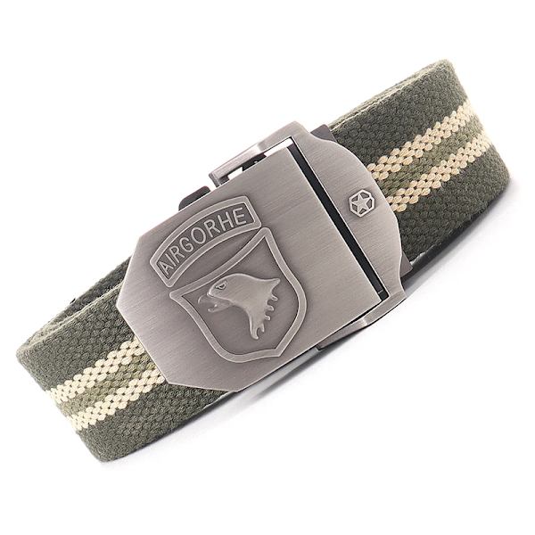 Canvas militärt taktiskt bälte män Hög kvalitet brett metall slät spänne bälte Byxor Tillbehör Ny unisex utomhusträningsbälte Striped belt 110cm