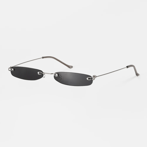 Små solglasögon Kvinnor Män Märke Designer Båglösa smala glasögon Lyx Trendiga Solglasögon i legering Streetwear UV400 black