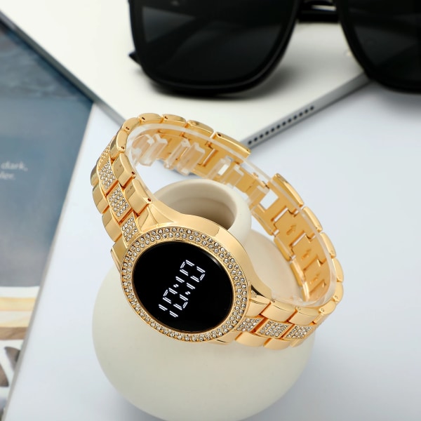 Trendiga produkter 2021 Nytt mode band i rostfritt stål Kvinnor Led Digitala klockor Rhinestone Watch för kvinnor Relogio Clock Gold