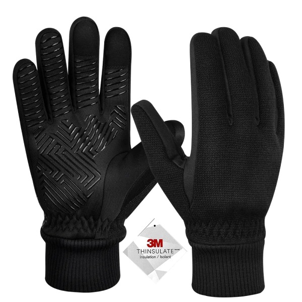 Vinterhandskar -10℃ 3M Thinsulate Thermal Kallt väder Varma handskar Löparhandskar Pekskärmscykelhandskar för män kvinnor Deep-black S