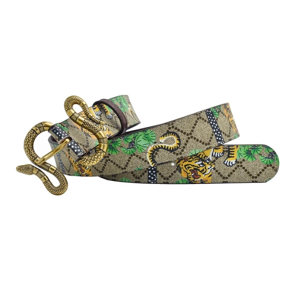 Western Rhinestone Tiger Spänne Tiger Print Läder Män Bälte Mode Jeans Causal Byxor Herr Bälte Retro snake 100cm