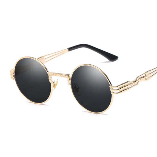 Steampunk Solglasögon Kvinna Runda Glasögon Man Lins Unisex Vintage Retrostil Punk Solglasögon Kvinna Oculos De Sol GoldGray