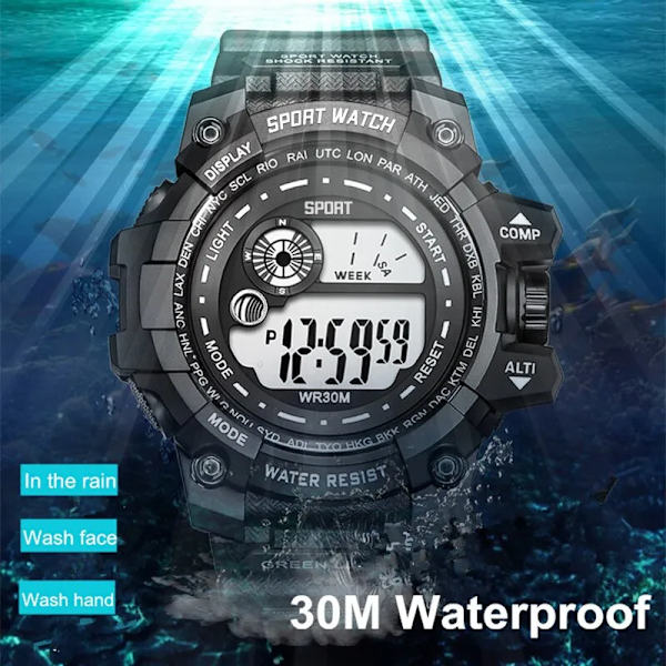 Nya män LED Digitala klockor Lysande Mode Sport Vattentäta klockor För Man Date Army Military Clock Relogio Masculino Black