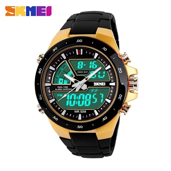 SKMEI 1016 Herrmode Casual Väckarklocka Vattentät Militär Chrono Dual Display Armbandsur Relogio Masculino Watch Black Red Bezel