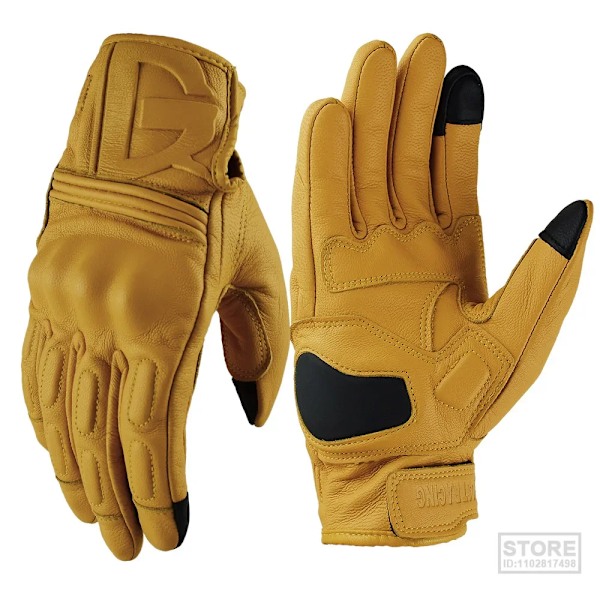 Andningsbara Motorcykelhandskar Äkta Läder Guantes Moto Motorcykel Vindtäta Cykel Racing Herr Dam Getläder Yellow M