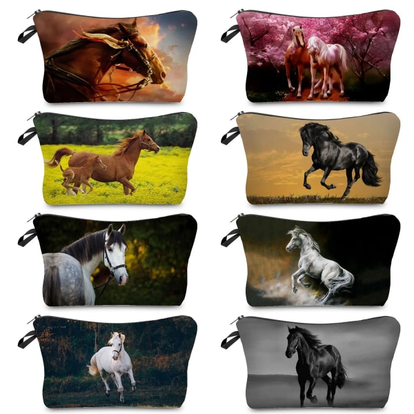 Print sminkväskor för kvinnor Djur Casual flicka kosmetikaväska Miniresor Eco Återanvändbar toalettväska Student pennväska hz7679 Horse