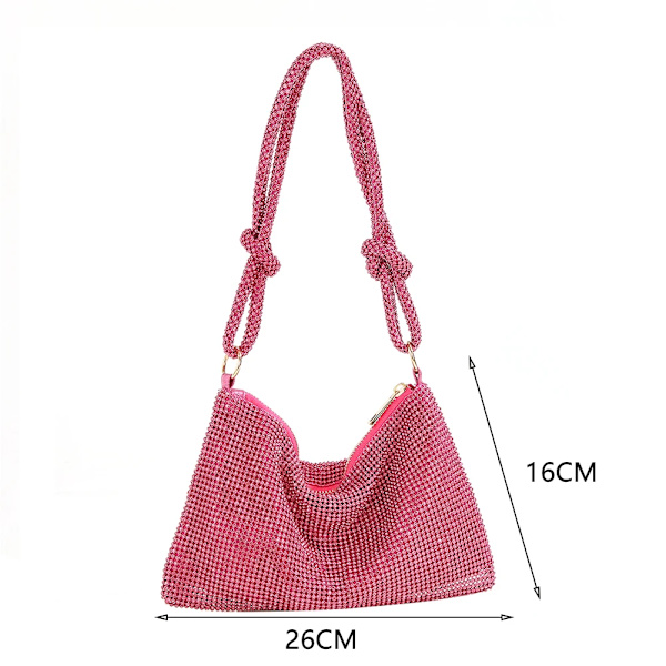 Mode Rhinestones Evening Clutch-väska för kvinnor Glänsande middagsfest Bröllopsväska Handväska Designer Kvinnlig underarmsaxelväska Pink 26X16CM