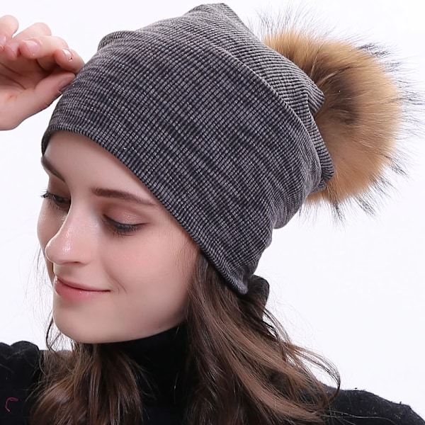 Geebro Damernas Vintermössa Stickad Ribbad Mössa Med Pompom Hatt Enfärgad Slapp Mössa Skullies Chapeu Feminino Dq423M Dark Grey C