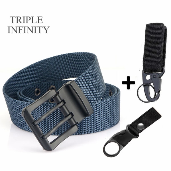 Metall dubbelstift Spänne bälten Andas nylon taktiskt bälte Slitstarkt långt militärbälte för män Quick Dry Jeans Midjeband Vandring Blue Belt Match B 120cm Adjustable