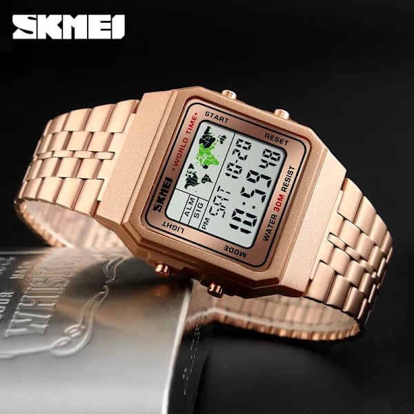 SKMEI Top Lyx Mode Watch Herr Väckarklocka 3Bar Vattentät Rostfritt stål Armband Digitala klockor reloj hombre 1338 sllver with box