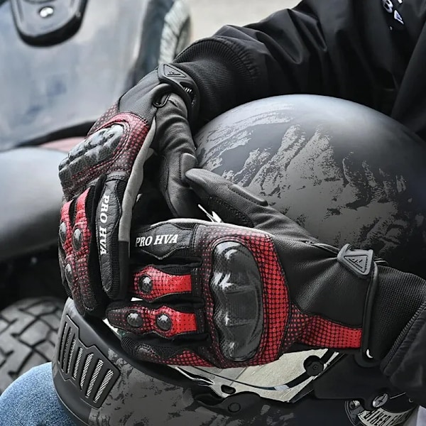 Nya Motorcykelhandskar Kolfiber Vattentäta Halkfria Herr- och Dam Touch Screen Off-Road Mountain Motorcykelhandskar Red XL