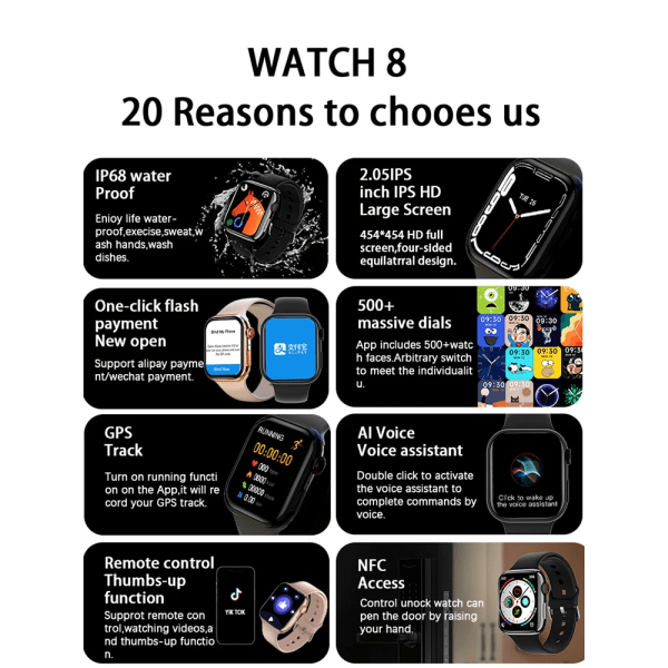 Ny iw9 Amoled Smartwatch Bluetooth Call Herr Sport Fintess klockor Dam Custom Watch Face Series 8 Smart Watch för Apple Watch Black ny