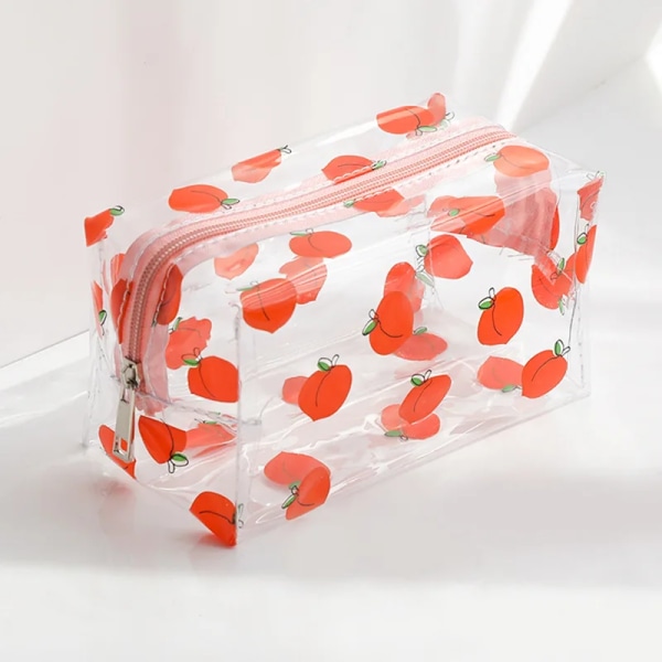 Kawaii söt genomskinlig kosmetisk väska med stor kapacitet Bärbar 2022 Nytt print frukt Hjärtamönster Case Makeup förvaringsväska G
