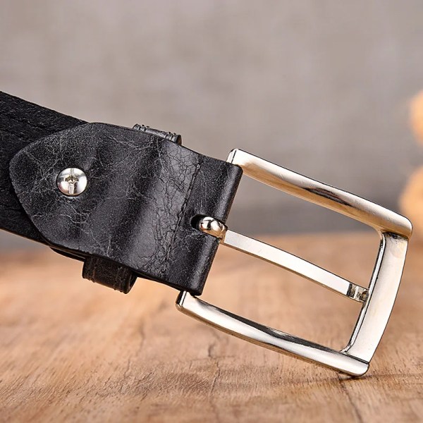 Nytt bälte för män Mode Casual rem manliga jeans Designer byxbälten Pu äkta läder Lyxigt varumärke Pin Spänne Dark Grey-Black 100cm