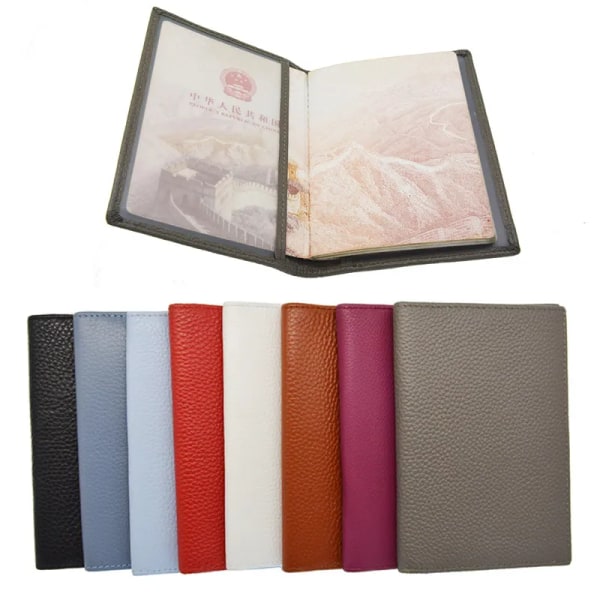 Äkta läder Litchi Grain Passport Hållare Mjuk Solid Blank Candy Color Cover för passfodralet Case för anpassat namn/logotyp black