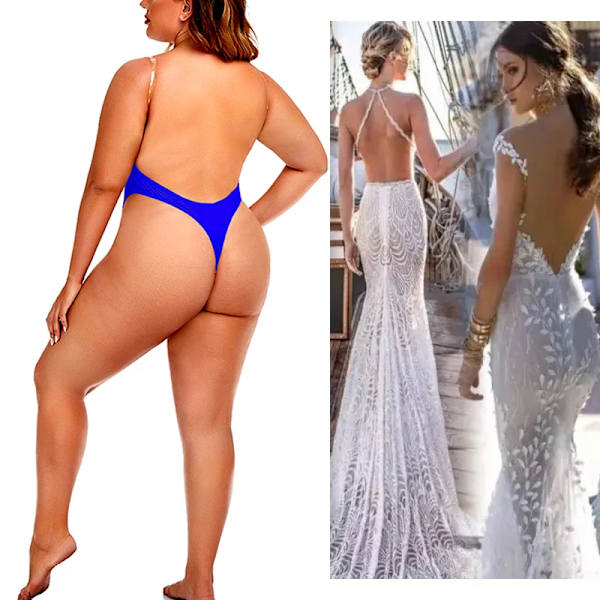 AfruliA Damklänning Rygglösa Bodysuits Shapewear Vadderad BH Helkroppsformare Sömlösa underkläder Stringtrosa Djup V-ringad Slipshorts elegant blue M (34)