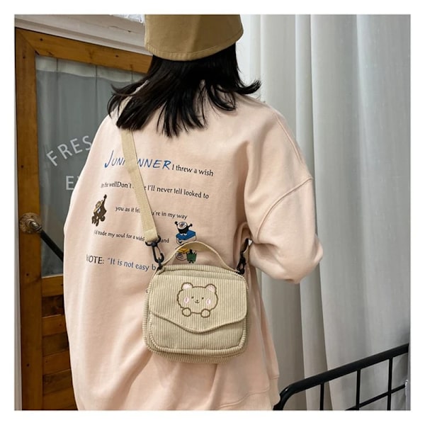 Heta kvinnor Canvas Dragkedja Preppy Style Student Tote Shoulder Messenger Bag Liten Manchesterväska Reseväska Handväska Beige