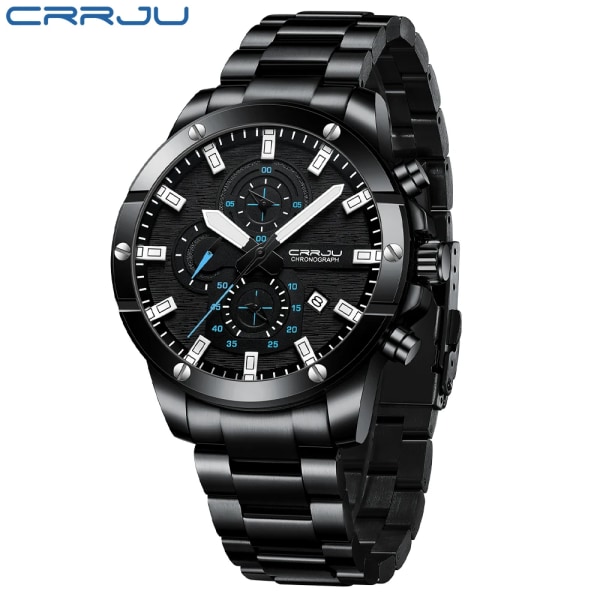 CRRJU Watch NYA Quartz Big Watches Full Steel Vattentät Chronograph Armbandsur för män Relogio Masculino black blue