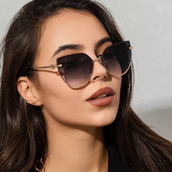 HKNA Oversized Cateye Solglasögon Dam Lyxmärke Glasögon Dam/Män Gradient Glasögon Dam Metall Gafas De Sol Mujer uv400 GrayPink Free Cloth