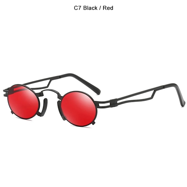 JackJad Metal Oval Båge Steampunk Gothic Vampire Solglasögon Unisex Retro 1980-talet UV400 Solglasögon Cosplay Styling Oculos De Sol C7 Black Red UV400