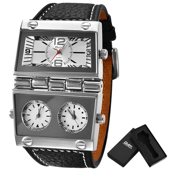 Nya sportklockor för män med dubbla skärmar Oulm watch Vik Stor storlek Mode utomhusklocka Watch Relogio Masculino White(with box)