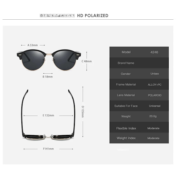 Klassiska halvbåglösa polariserade solglasögon Herr Dam Märkesdesigner Retro Driving Solglasögon Anti-bländning Oculos De Sol UV400 leopard tea AS