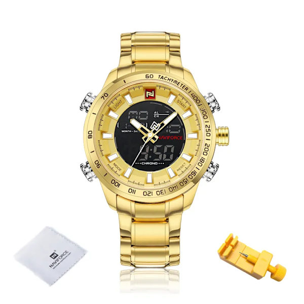 Herrklockor Lyxmode Watch NAVIFORCE Märke Herr Quartz Analog Digital klocka Man Vattentäta klockor i rostfritt stål GG