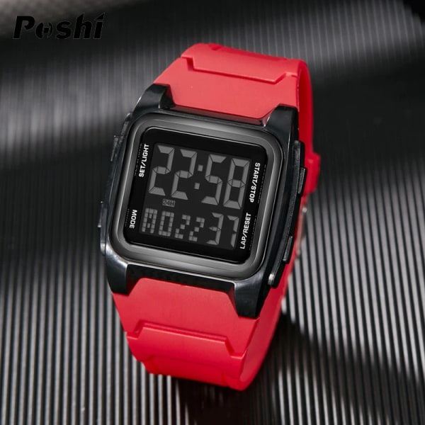 POSHI Militär watch för män Lyxigt mode stoppur Väckarklocka LED elektronisk manlig klocka Vattentät digital armbandsur brown