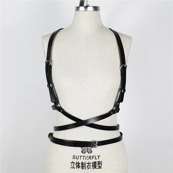 GAMPORL Kvinnor Kropp Bondage Sexig BH-sele Läder Svart Spänne Volanger Split Led Brett bälte Midjeband Strumpeband Bältesremmar Bdsm LB-007