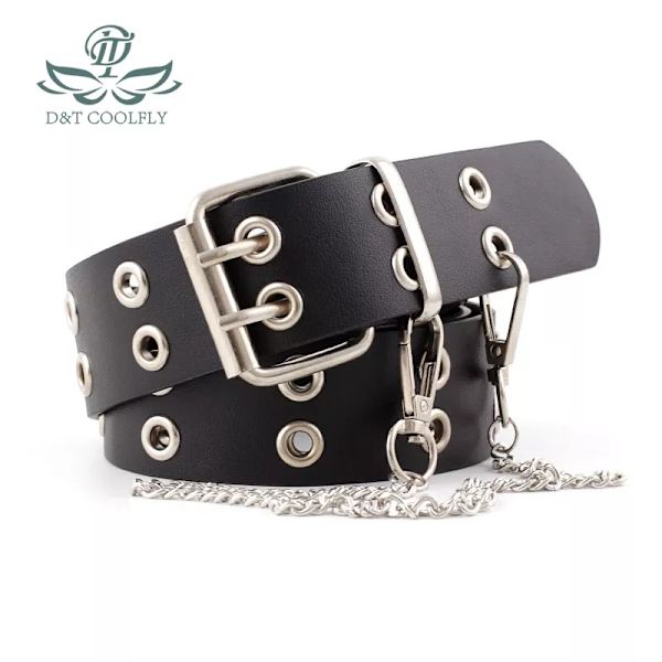 D&T Mode Legering Kvinnor Män Bälten Kedja lyx PU-läder Ny stil Pin Spänne Jeans Kedjor Dekorativa Dam Retro Casual Punk brown-withoutchains 110cm