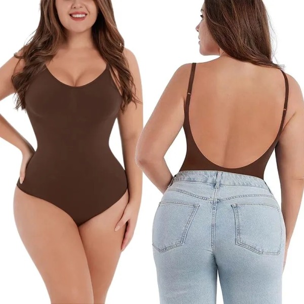 Stringtrosa Sömlös Bodysuit Shapewear För kvinnor Magkontroll Slimming Slida Push Up Buken Body Shapers Linnen Brown L